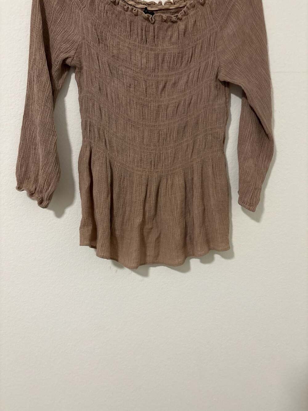 Zenobia Brown Smocked Peplum Long Sleeve Top Size 1XL - Picture 3 of 6
